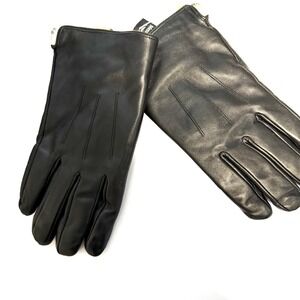 Messerio Mens Black Leather Fur Lined Gloves Three‎ Point Stitch Winter Warm L